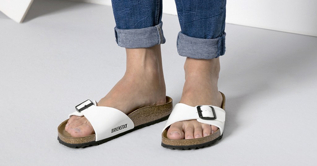 womaon wearing a pair of Birkenstock sandals