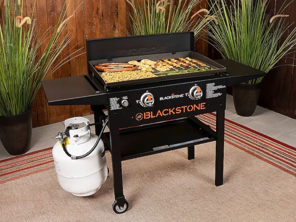blackstone griddle filled with food