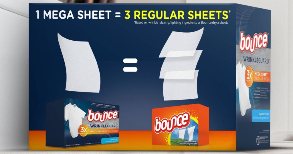 picture of the back of a box of bounce wrinkleguard dryer sheets