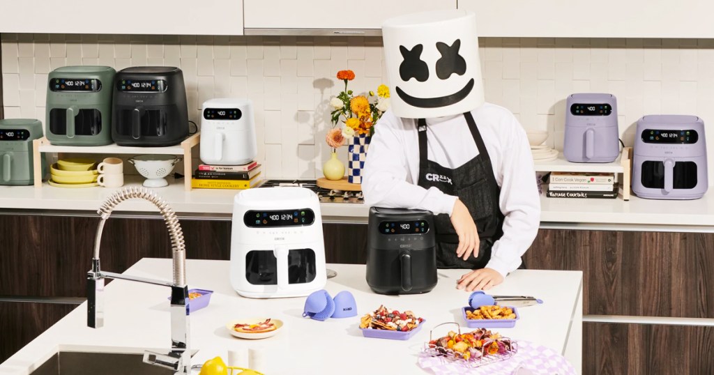 Marshmello in kitchen with multiple air fryers