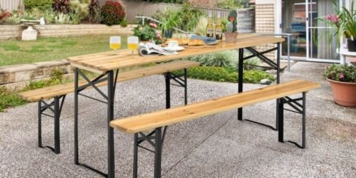Wooden Folding Picnic Table Set Just $129 Shipped | Includes Table & Two Benches