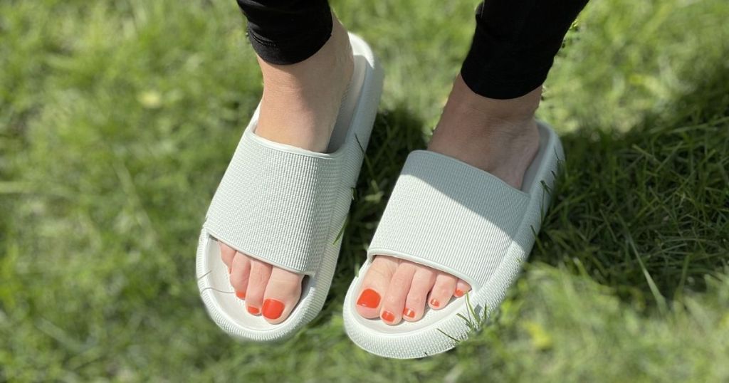 woman wearing a pair of Cushionaire Sandals
