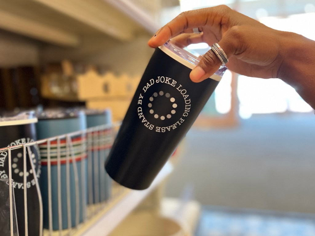 black dad jokes travel cup in store