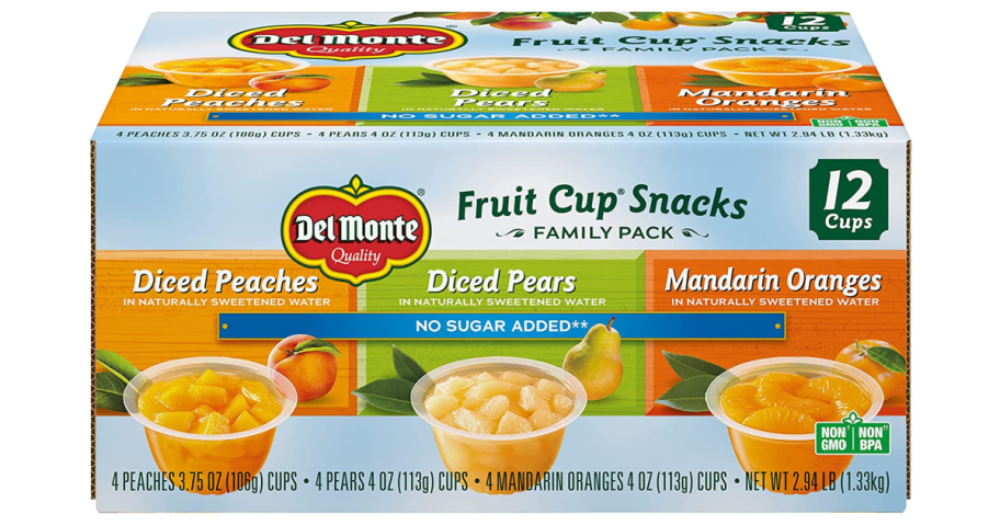 Del Monte Fruit Cups 12-Pack on white background