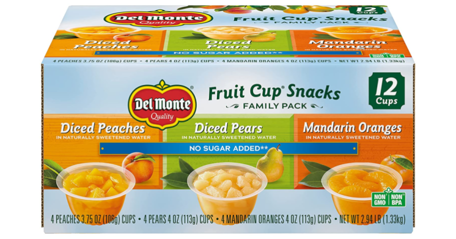 Del Monte Fruit Cups 12-Pack on white background