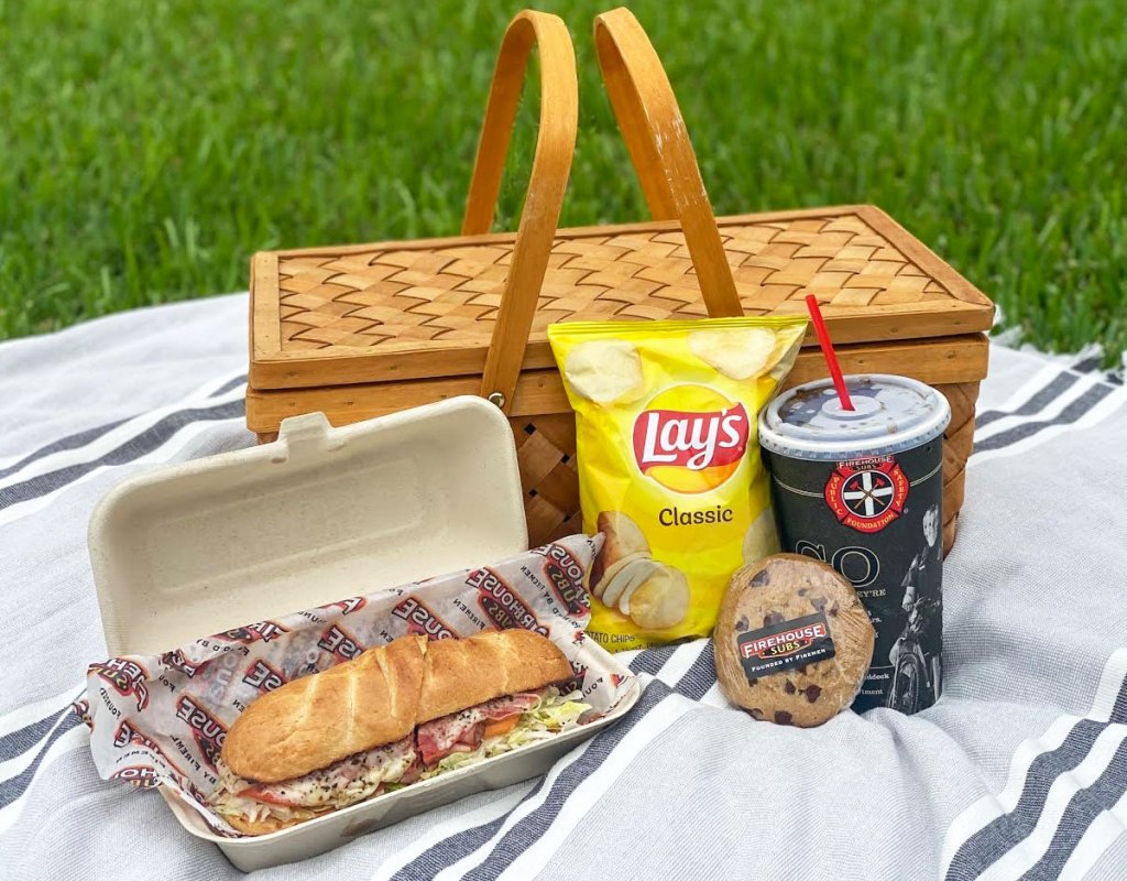firehouse sub on a picnic blanket