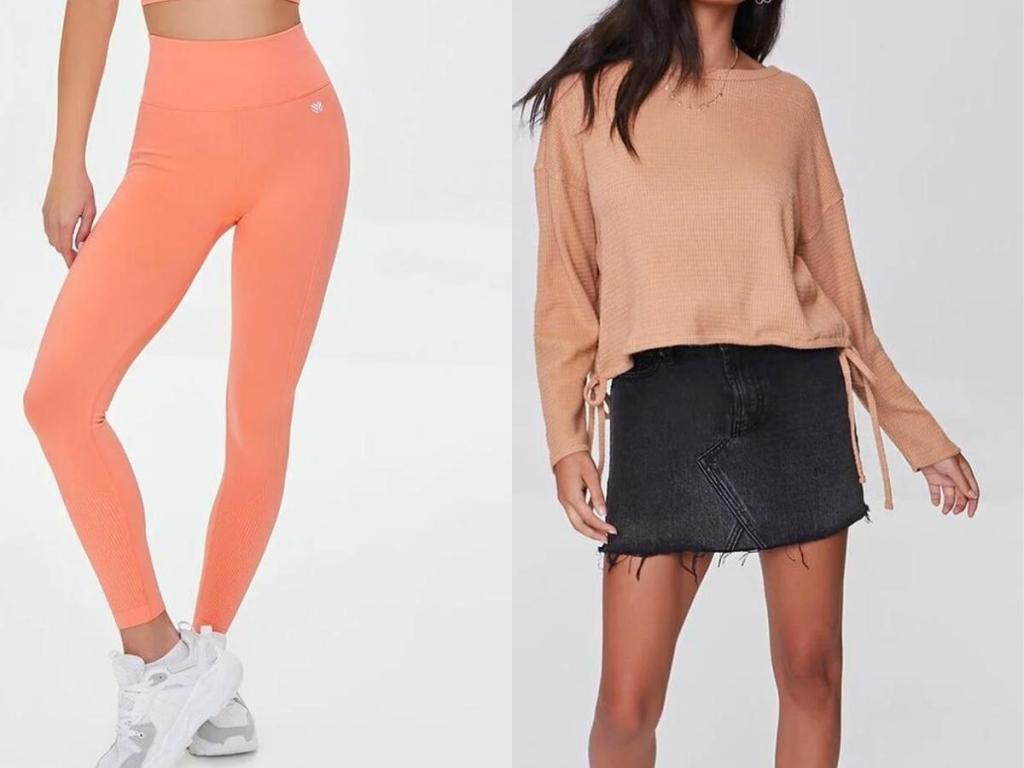 forever 21 women's high waisted leggings and waffle knit top