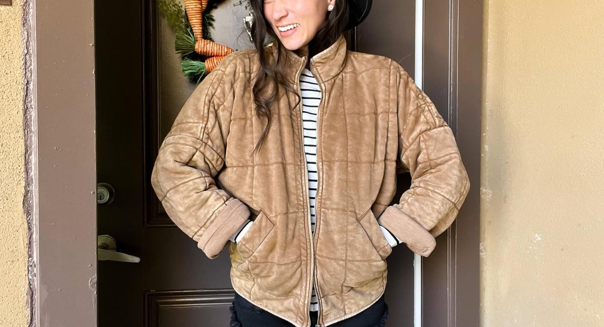 woman wearing quilted jacket