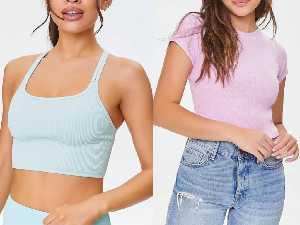 forever 21 caged-back sports bra and mineral wash tee