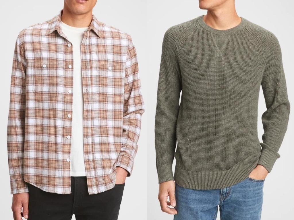 gap factory men's flannel and sweater
