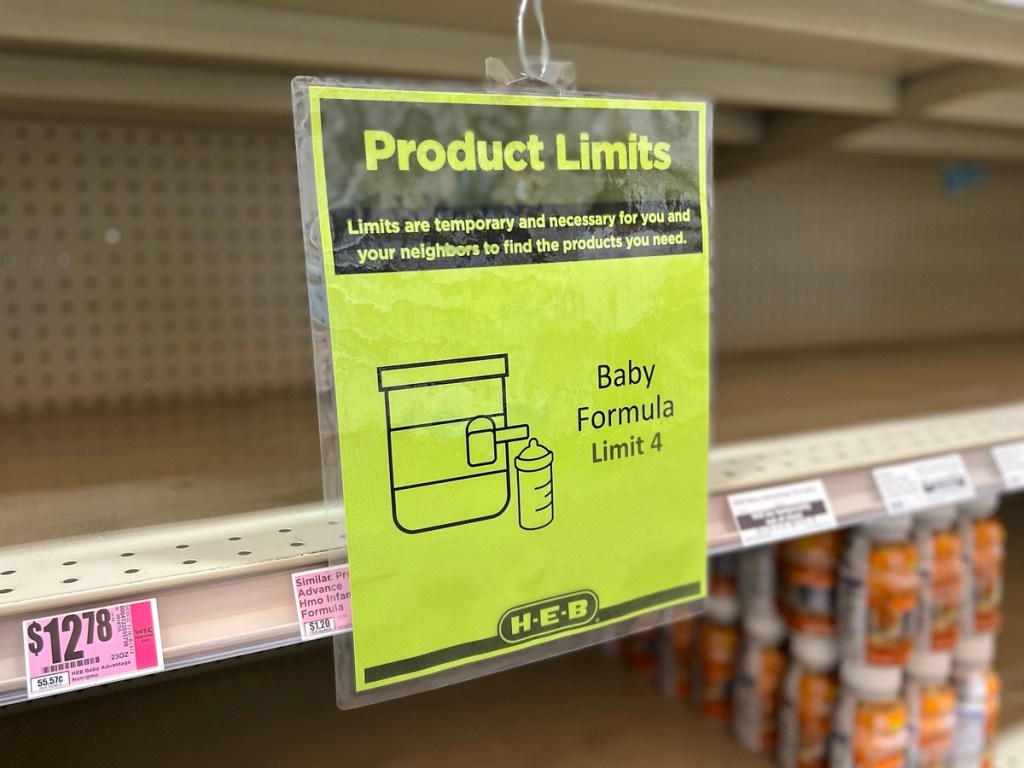 baby formula purchase limit sign at HEB