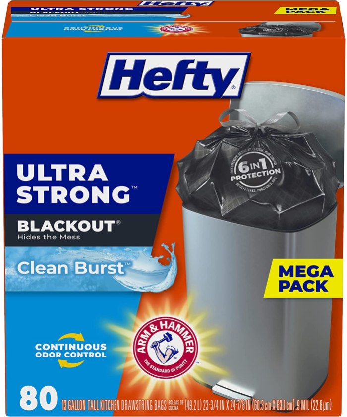 Hefty Ultra Strong Tall Kitchen Trash Bags, Blackout 80