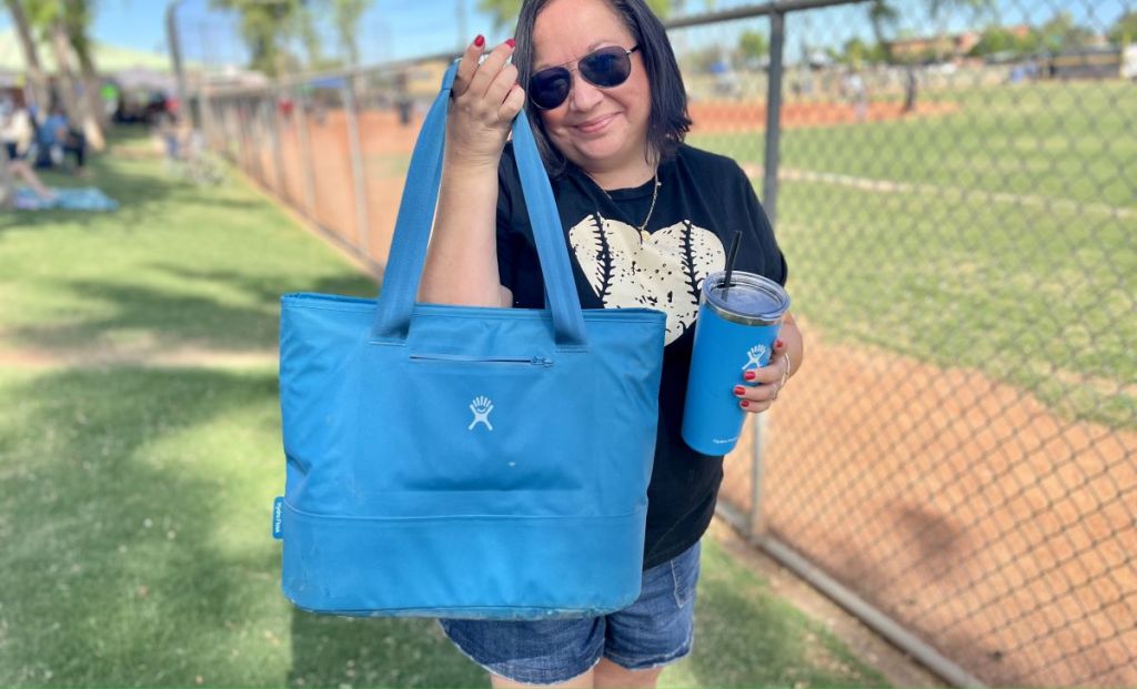 woman holding a HydroFlask Tote