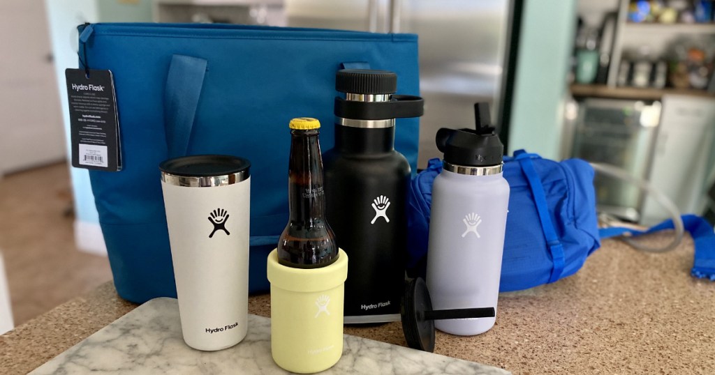 Hydroflask items on counter