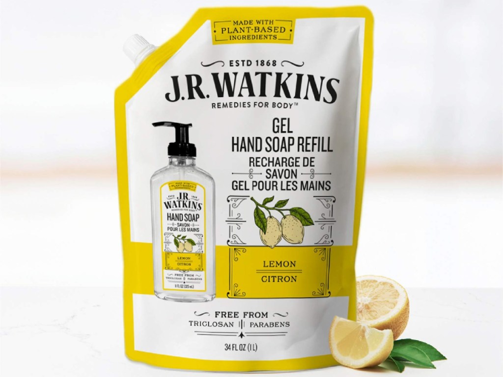large refill pouch of lemon gel hand soap