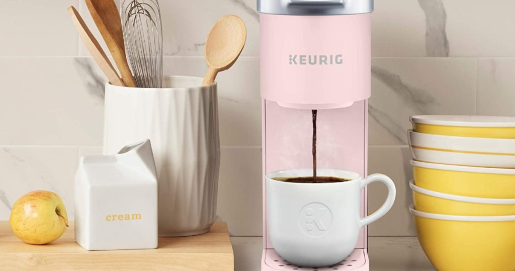 pink Keurig K-Mini Coffee Maker on counter