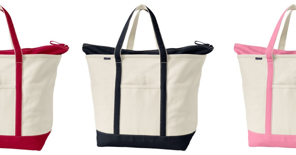 Lands' End Natural Zip Top Canvas Tote Bag in multiple colors