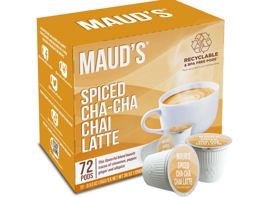 large box of Spiced Chai Tea Latte k-cups