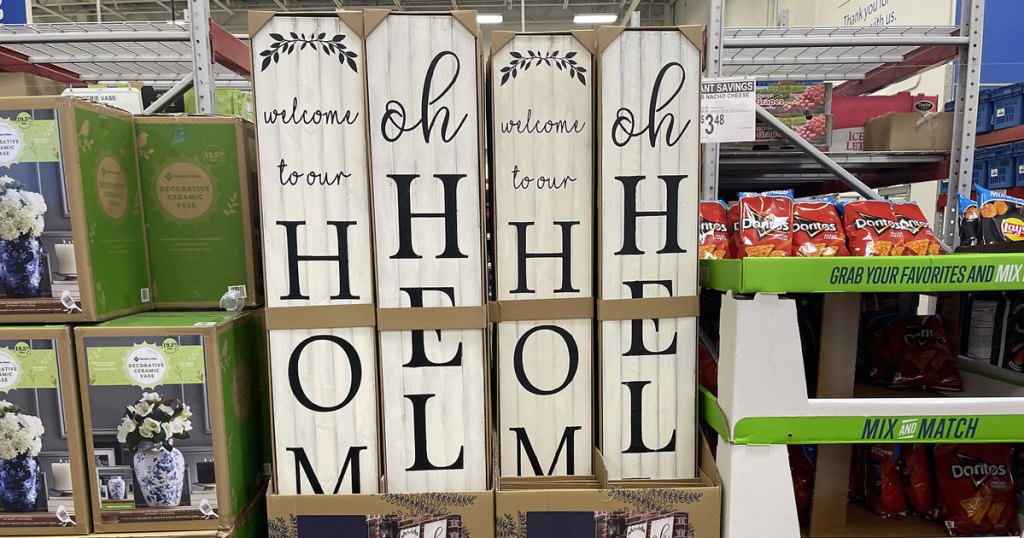 wooden welcome signs at sam's club