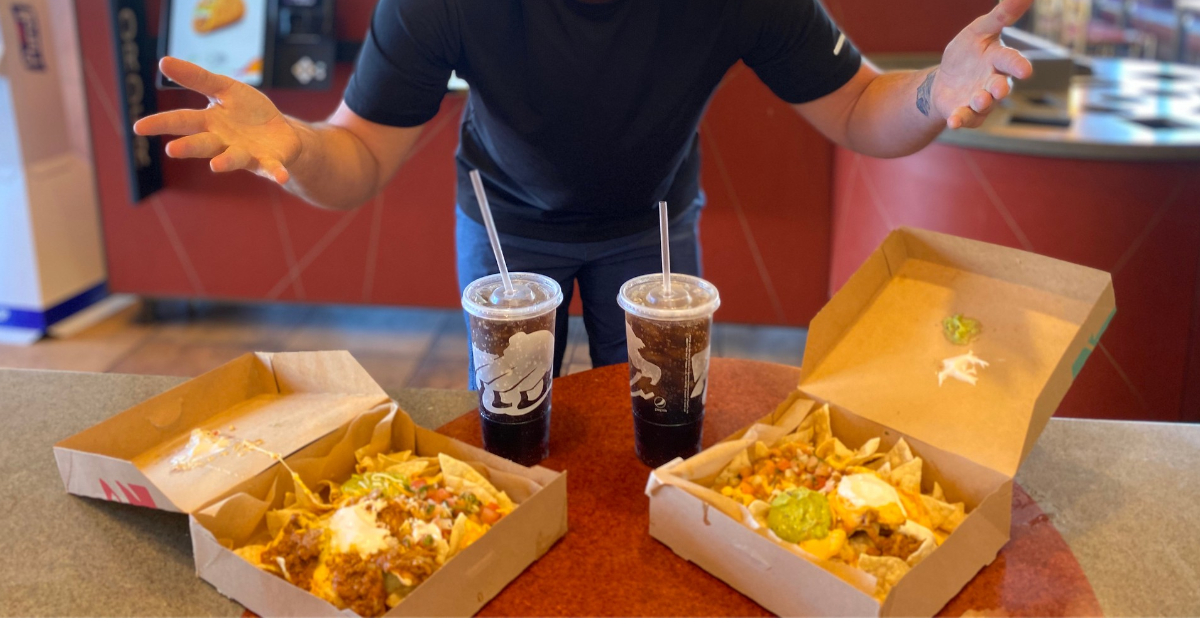Taco Bell boxes of food with drinks - Taco Bell My Cravings Box