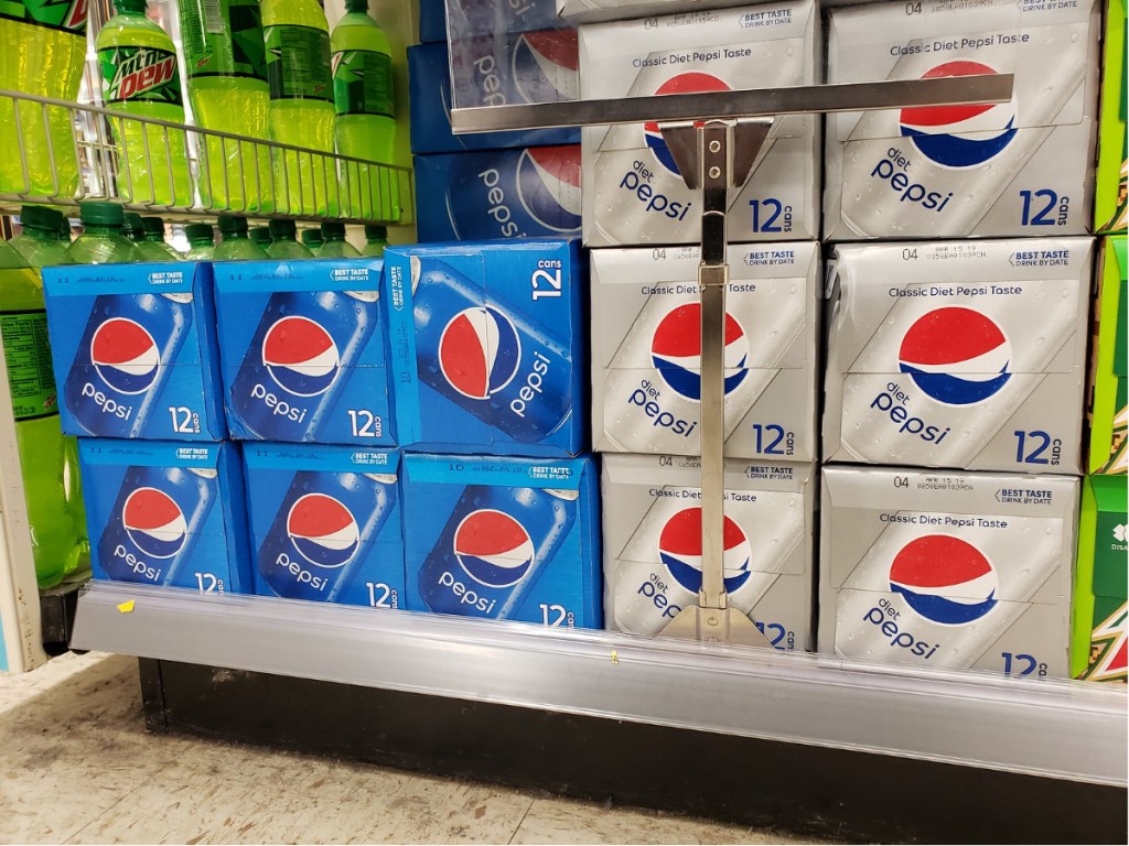 Pepsi 12-packs on shelves