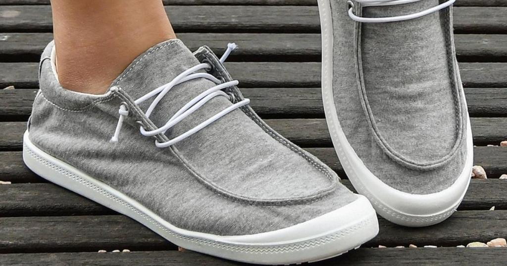 ROSY Light Gray Canvas Boat Shoes