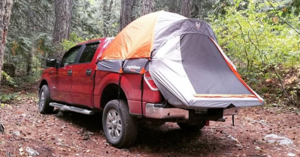 Red truck with tent