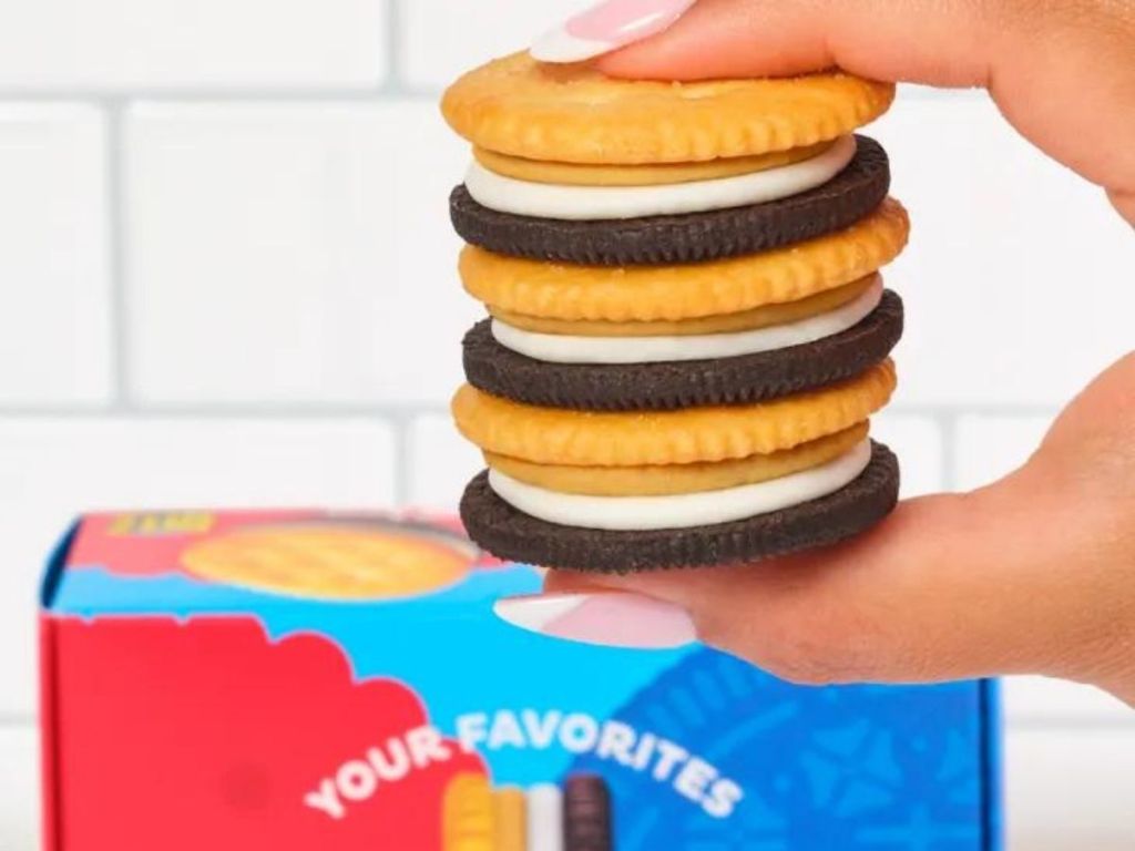 hand holding stack of cookies