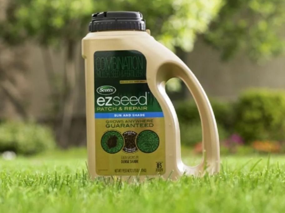 Scotts EZ Seed Patch & Repair Sun and Shade 3.75 on a green lawn