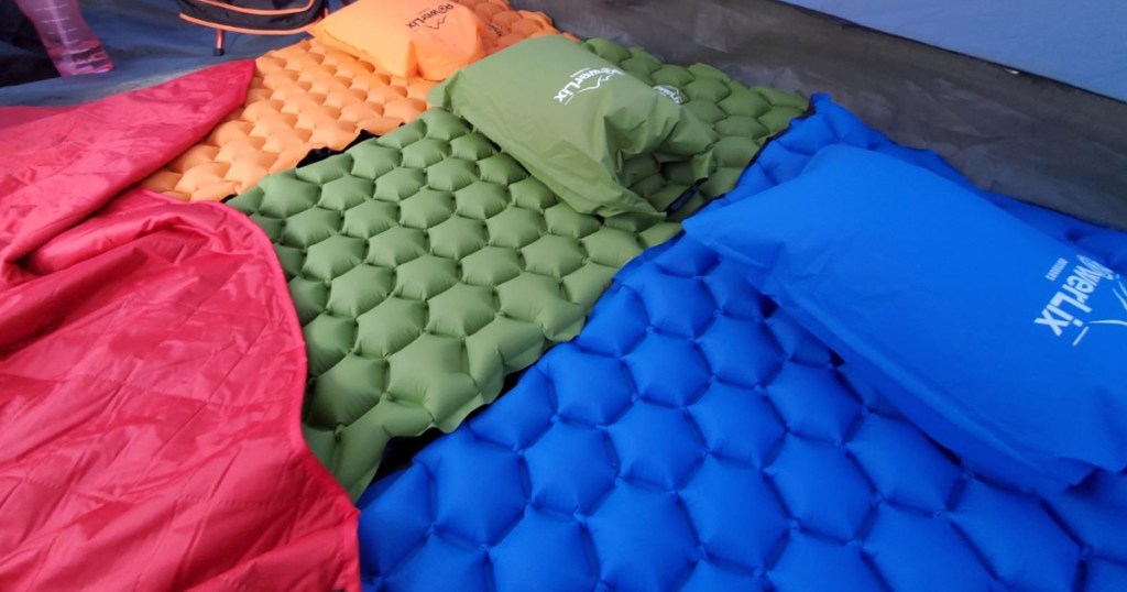Sleep mats with pillows in tent