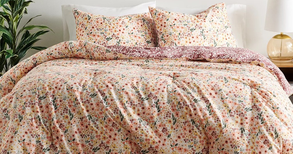 floral bedding set on bed