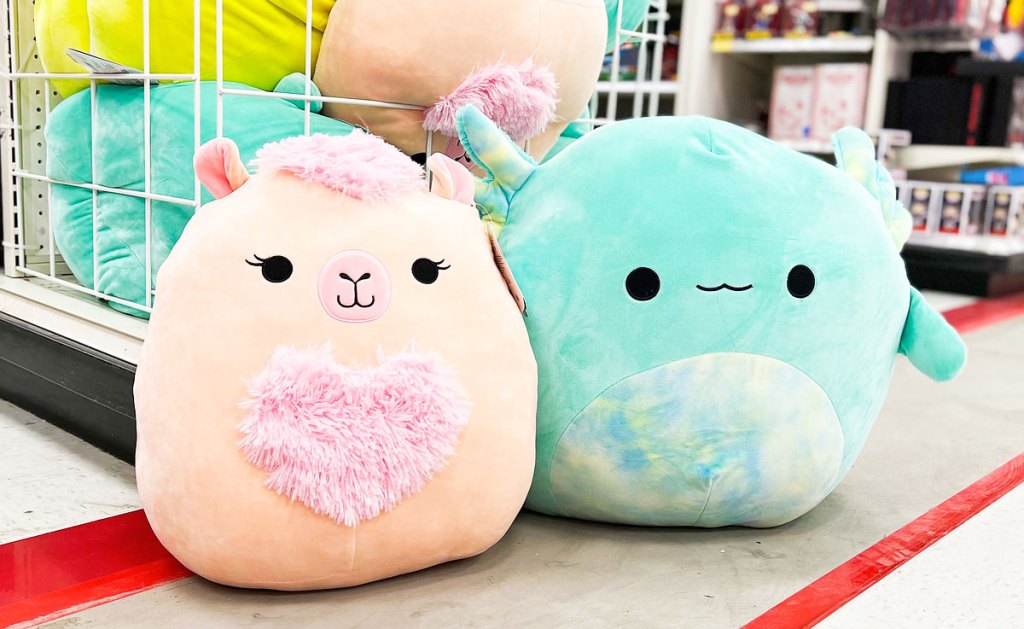 two squishmallows on store floor
