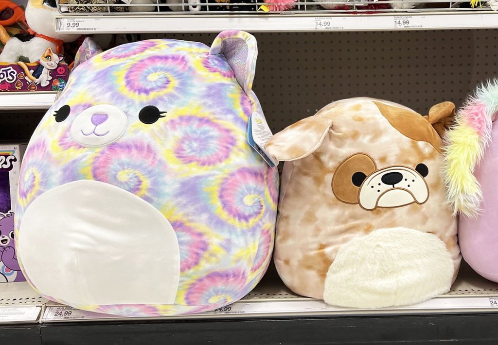 two squishmallows on shelf at target