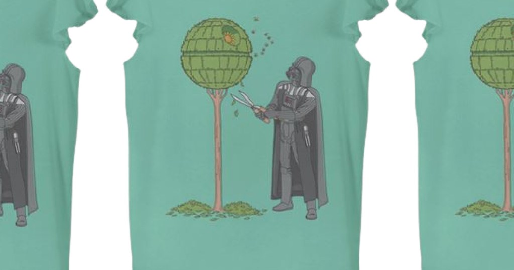 aqua colored tee with Darth Vader on it