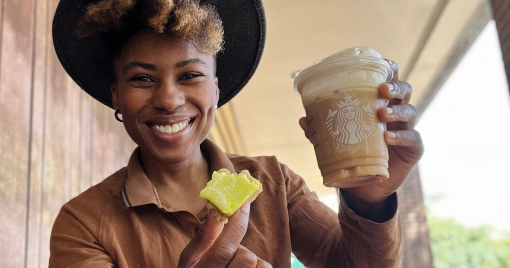 woman holding Starbucks Cold Brew and Key Lime