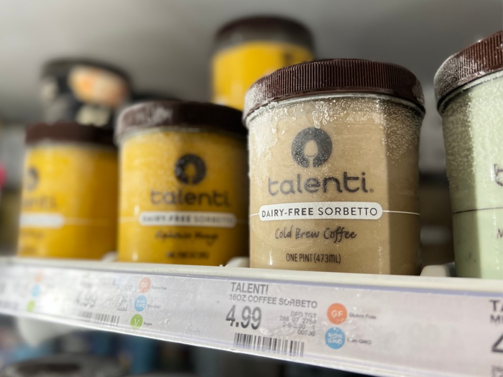 two pints of sorbet in store freezer