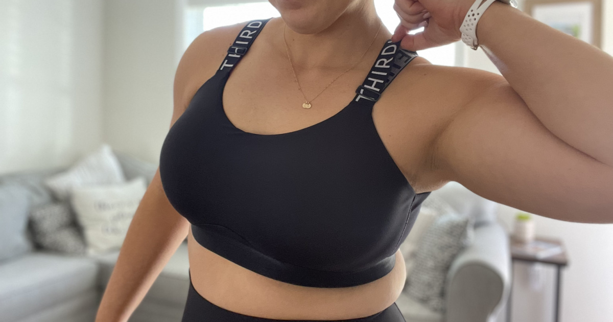Woman wearing black sports bra