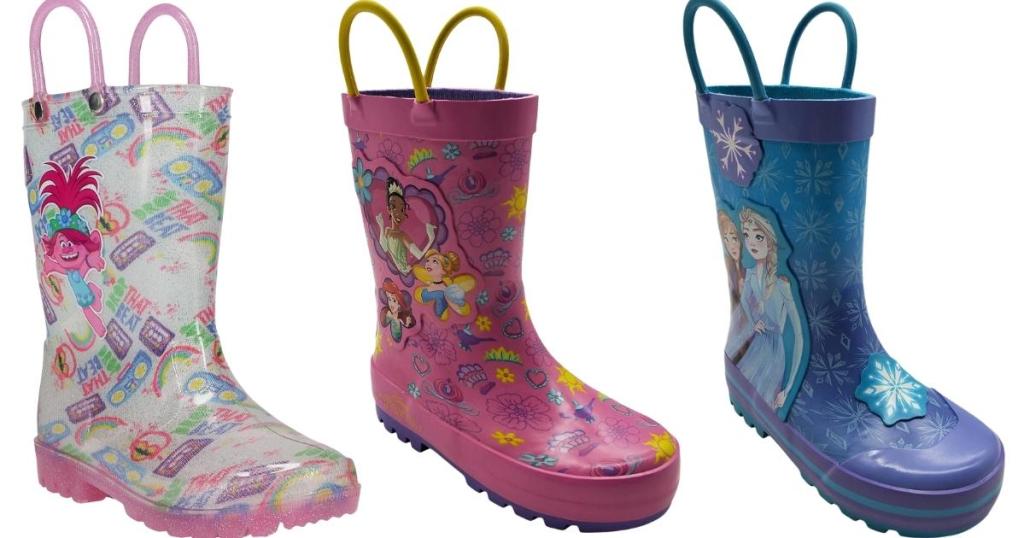 toddler girls disney and trolls rain boots