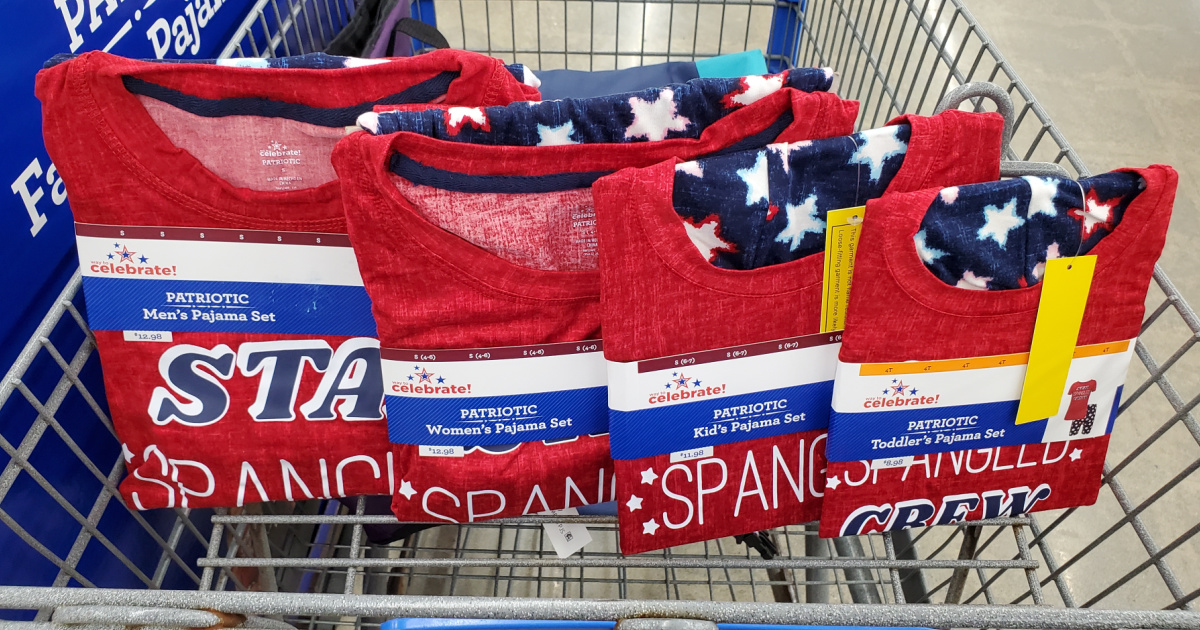 fourth of July matching family pajama sets in store cart