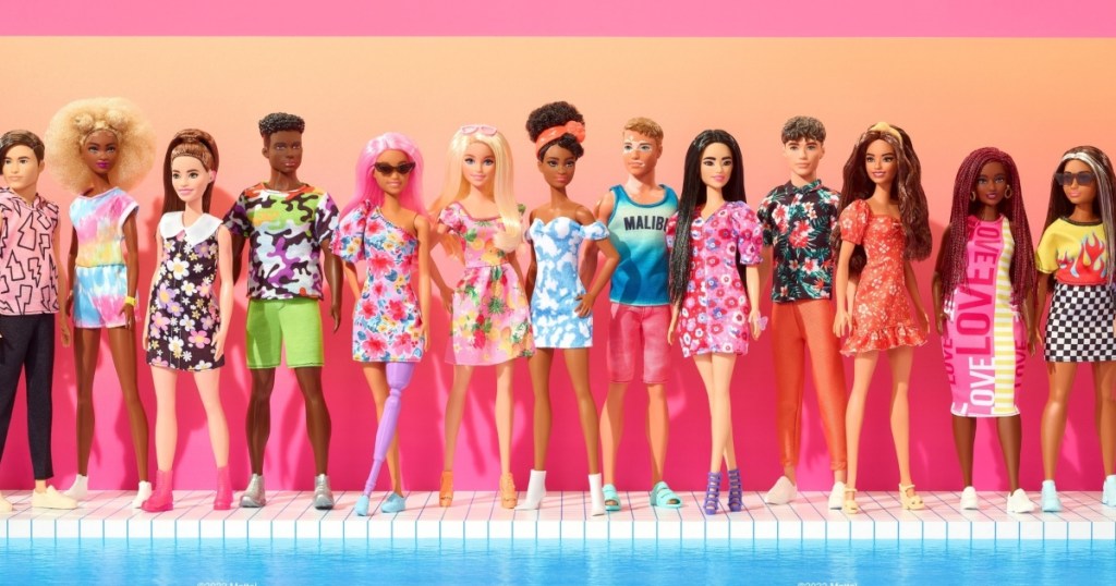 lineup of Barbie Fashionista dolls