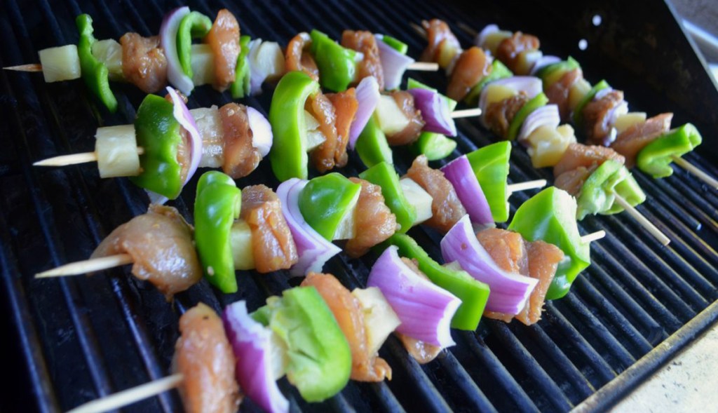 chicken kababs on the grill