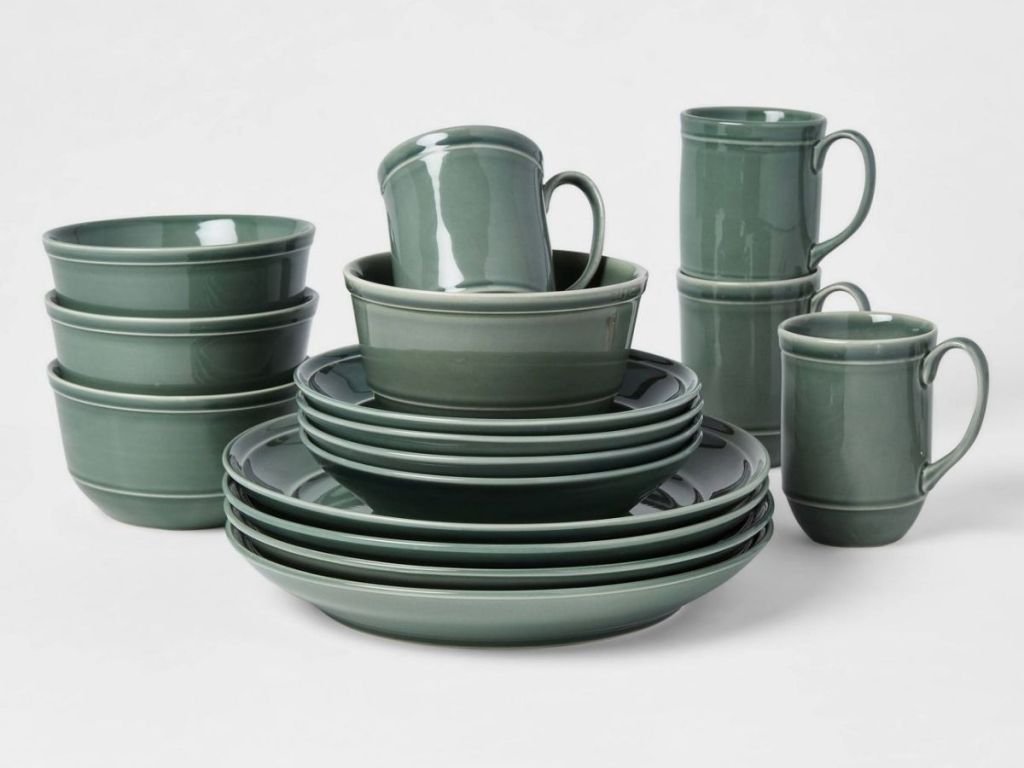 16-piece green dinnerware set
