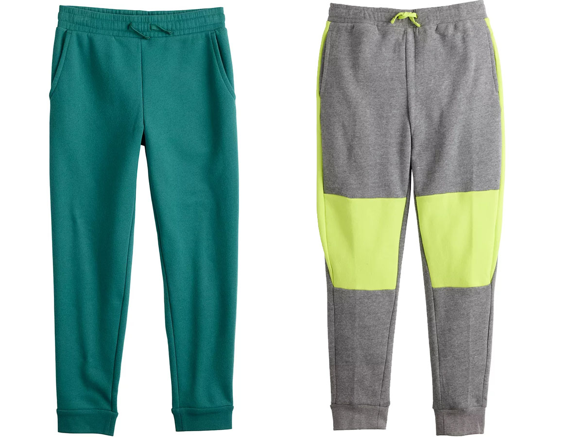 green and gray and lime green fleece kids pants