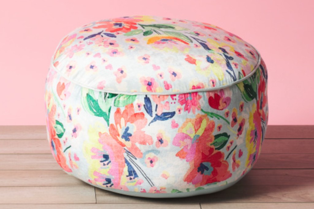 pink and white floral pouf