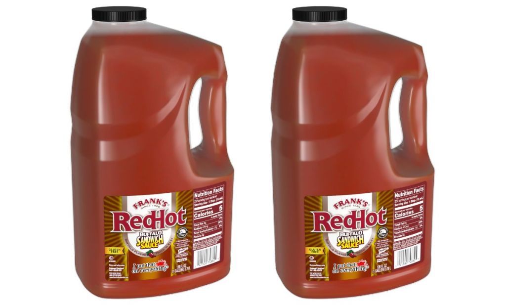 two franks red hot buffalo sandwich gallon jugs