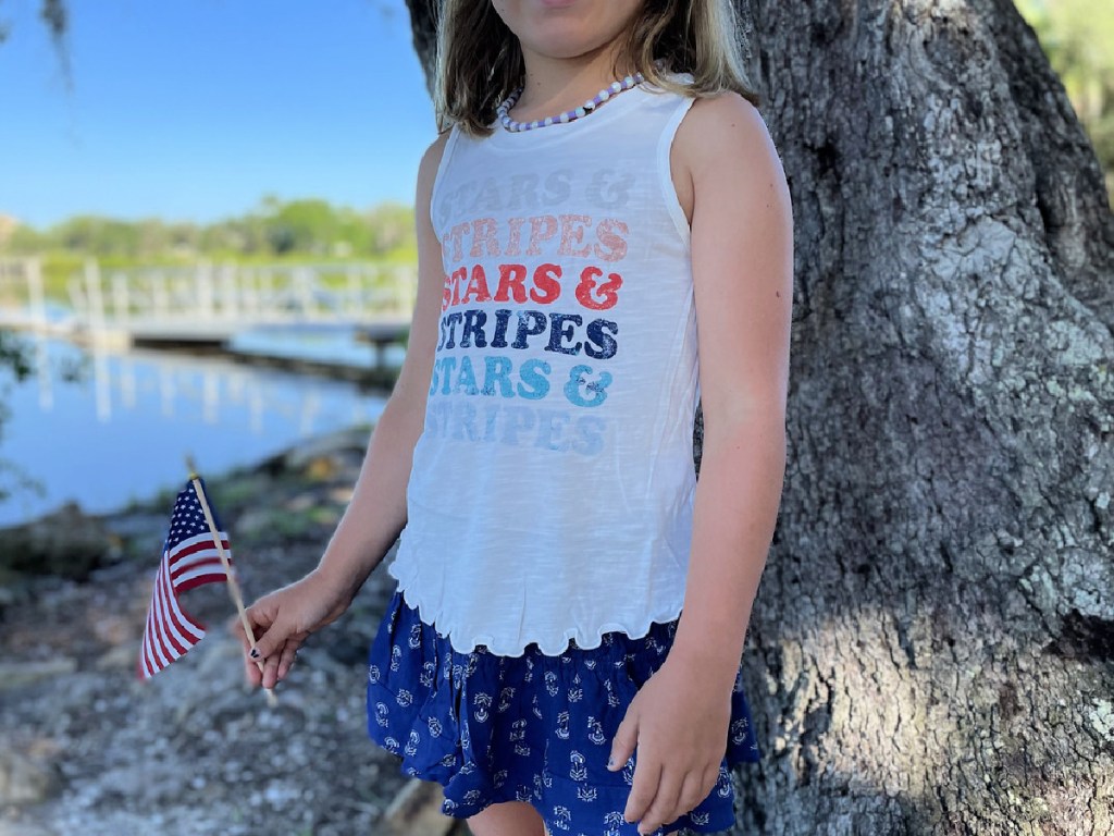 girl wearing patriotic tee