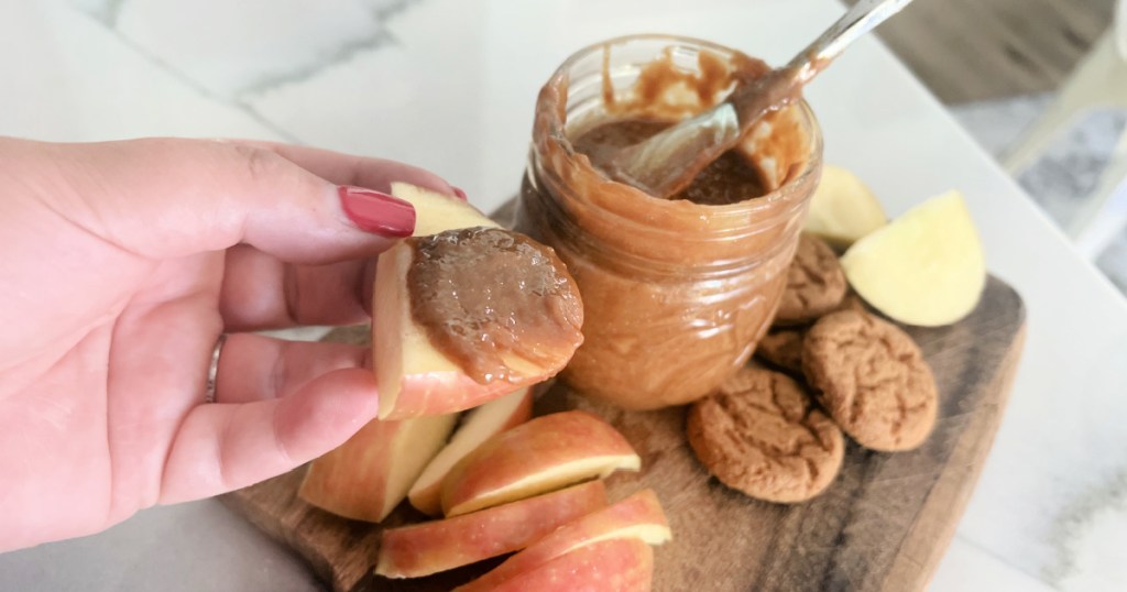 homemade cookie butter on a slice of apple