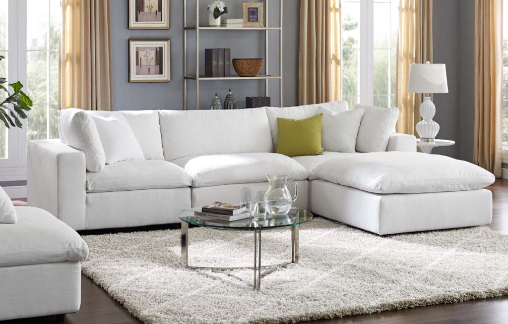 white sectional couch in staged living room