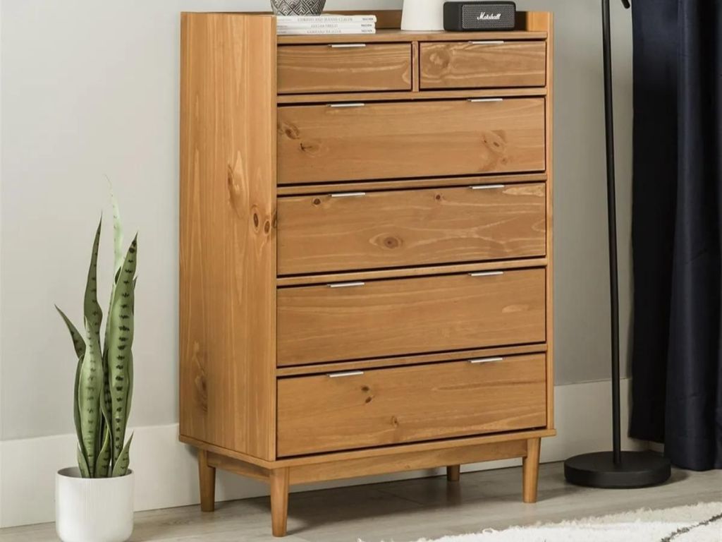 Mid-Century Modern Solid Wood 6-Drawer Gallery Dresser 