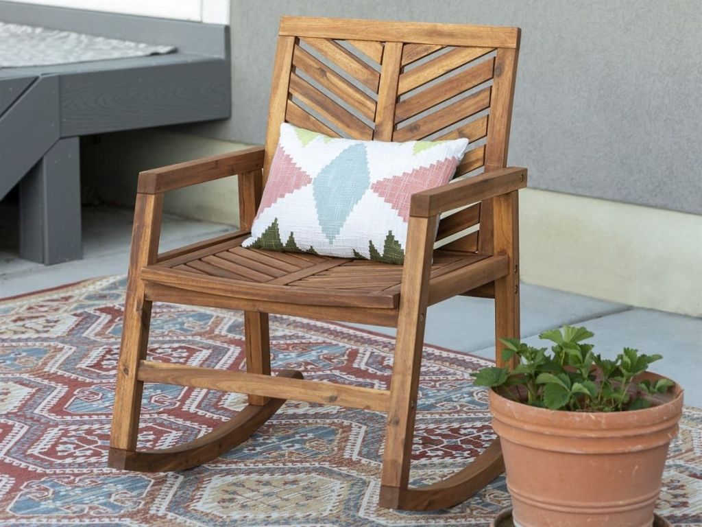 Outdoor Wood Patio Rocking Chair on porch